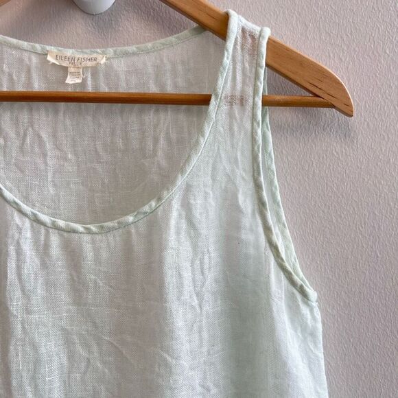 Eileen Fisher Woman Petite Small PS Mini Tank Dress 100% Linen Blue Ombre Sheer - Picture 5 of 11